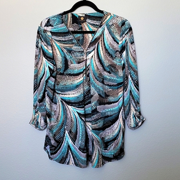 JM collection Abstract Office colorful medium zip front top - Picture 1 of 8
